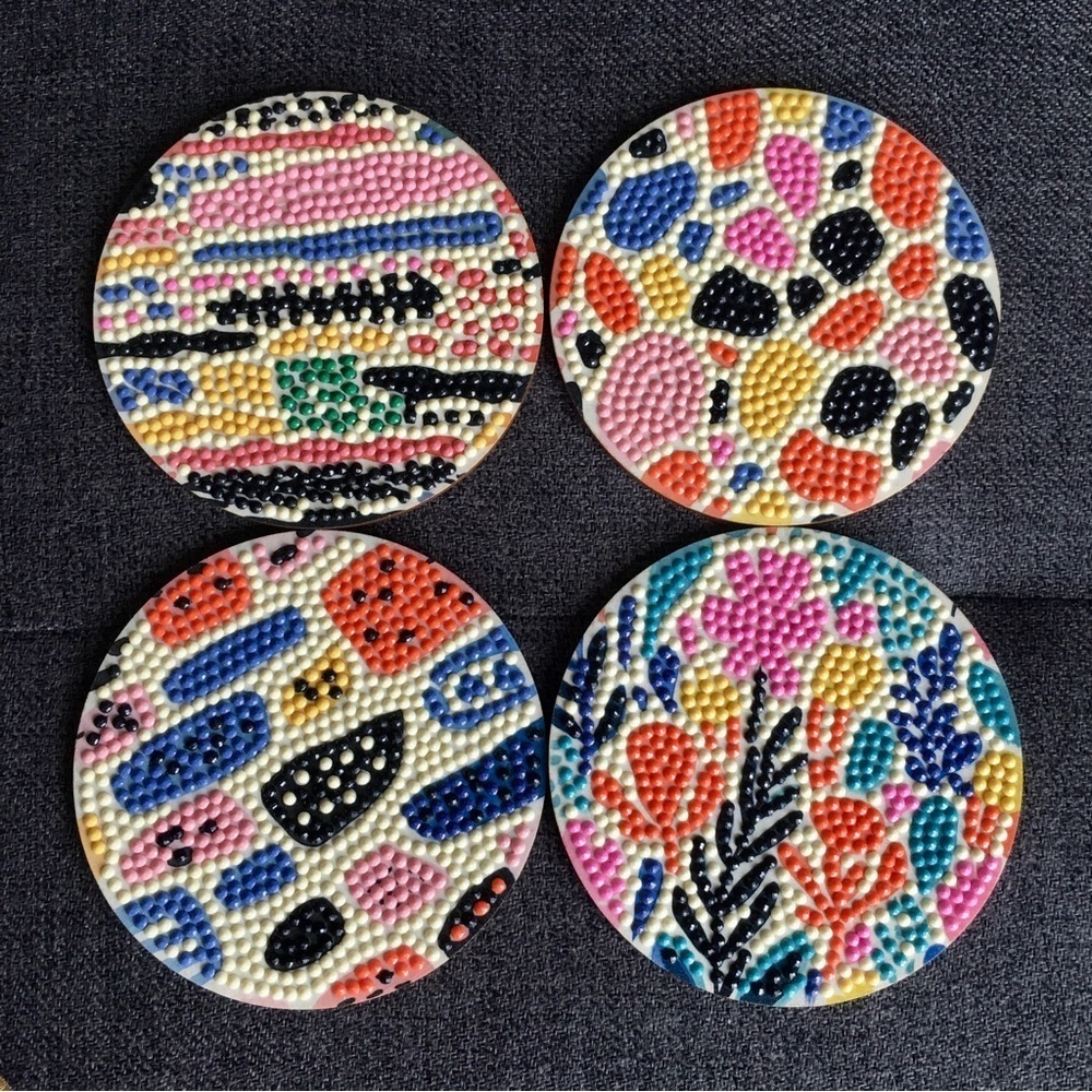 Diamond Art Set/4 Abstract, Colorful Coasters + Organza Gift Bag (PINKS) - Picture 4 of 17